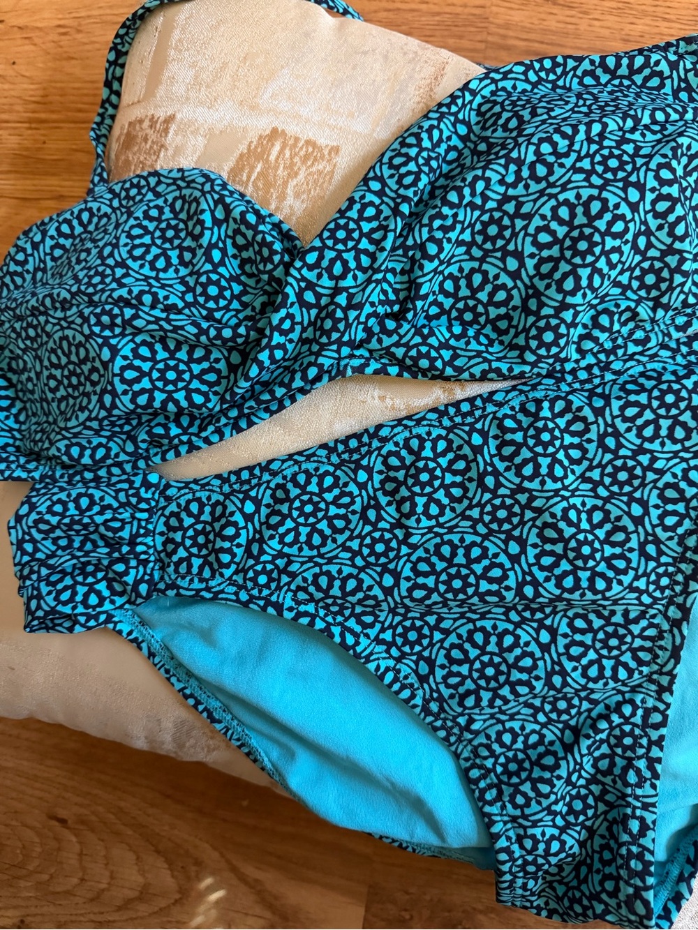 Tommy Hilfiger Teal and Black Patterned Women’s Bikini xl top large bottom